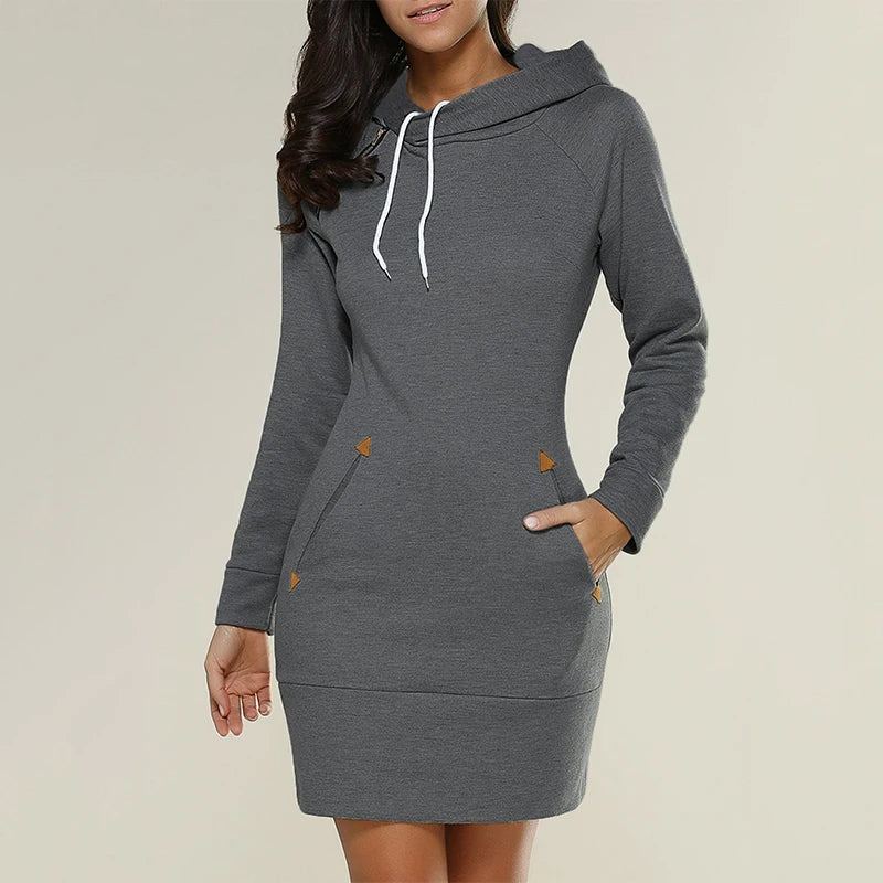 Hooded Knee-Length Sweatshirt Dress with Pockets