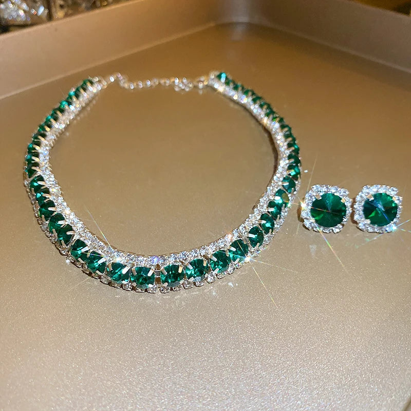 Rhinestone Necklace & Earrings Set