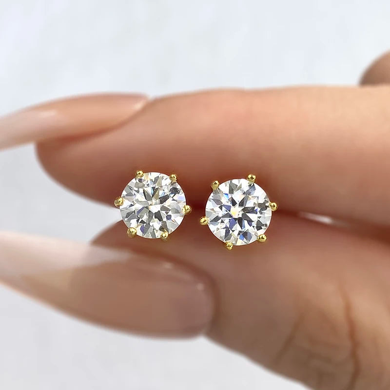 Moissanite Stud Earrings - Gold Plated