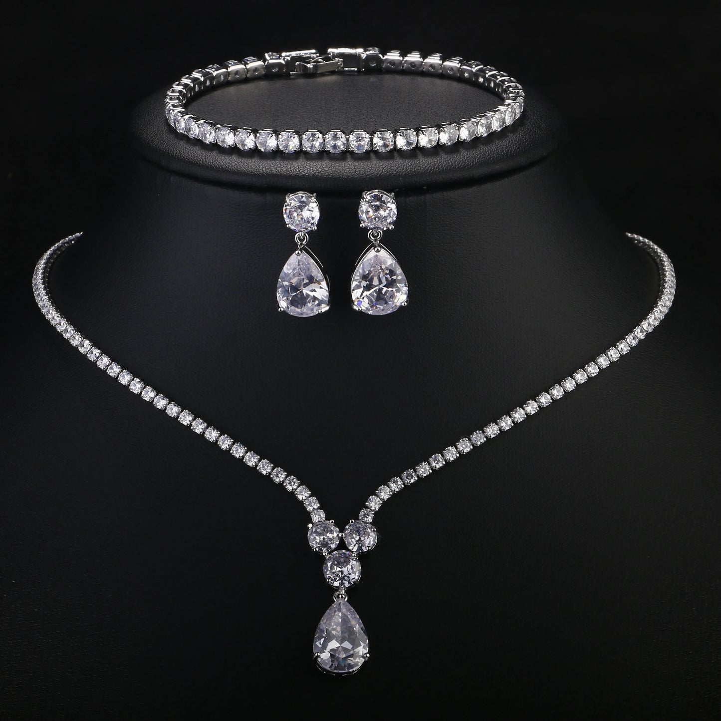 Geometric Water Drop CZ Jewellery Set