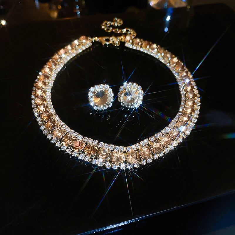 Rhinestone Necklace & Earrings Set