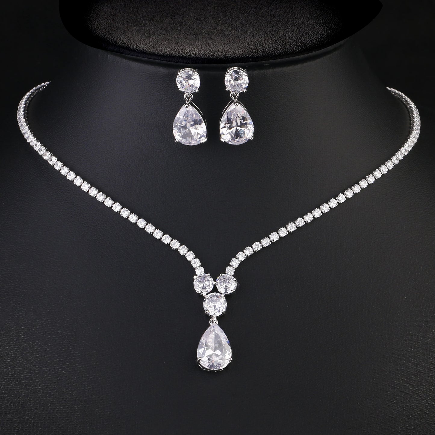 Geometric Water Drop CZ Jewellery Set