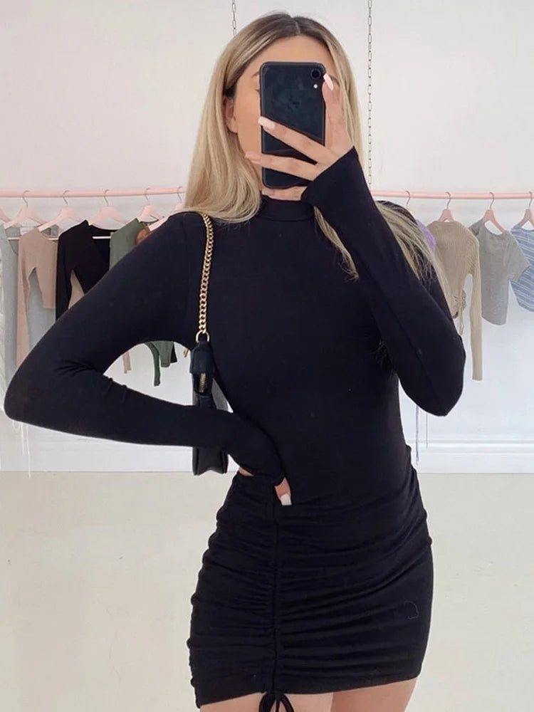 Ruched Turtleneck Bodycon Dress