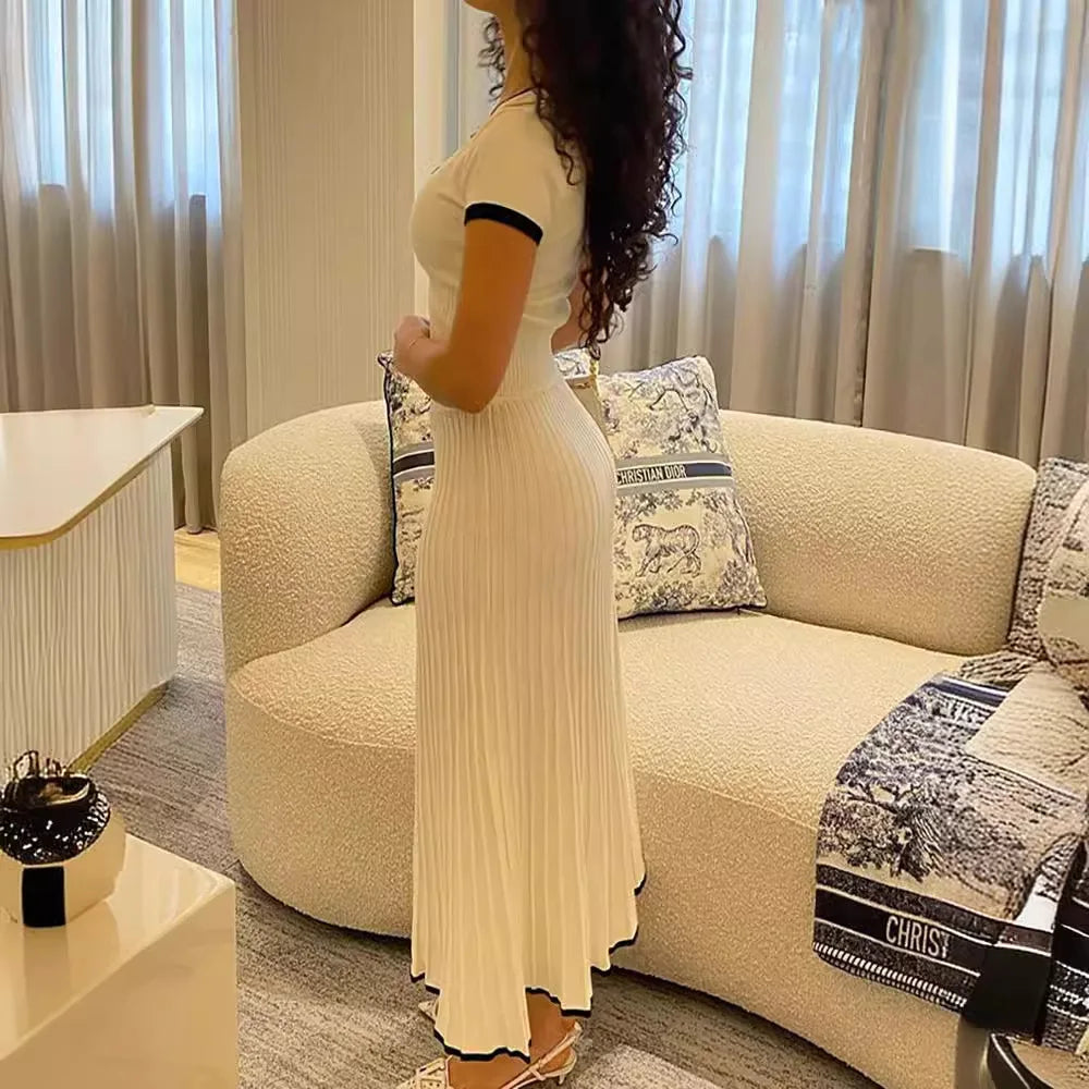 Women’s White V-Neck Crop Top & Skirt Set