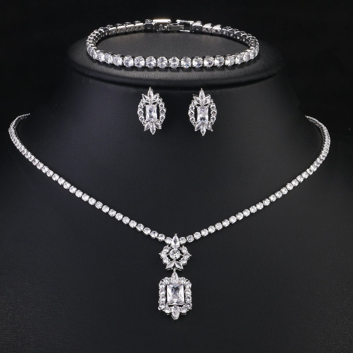 Geometric Water Drop CZ Jewellery Set