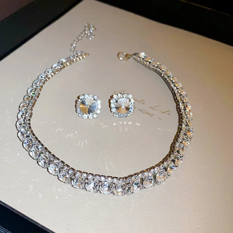 Rhinestone Necklace & Earrings Set