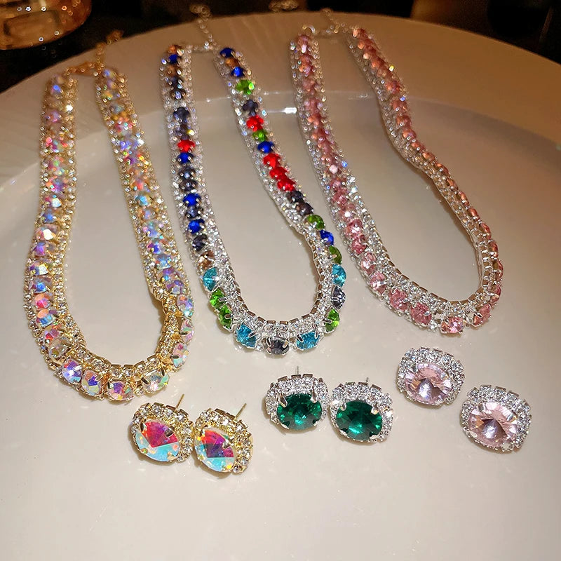 Rhinestone Necklace & Earrings Set